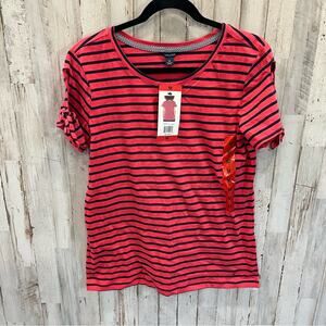 NWT Nautica Melonberry Striped Tshirt Tie Sleeve